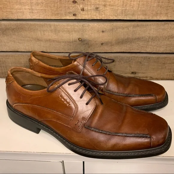 ECCO Cognac Oxford Men's Dress Shoe Square Toe Size 44 - Picture 2 of 13